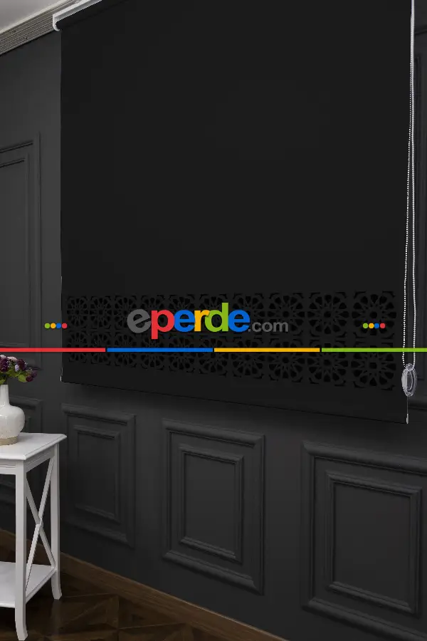 Salon Stor - Siyah Renk Lazer Kesim Mat Stor Perde (ister Düz - İster Lazer Kesimli Satın Alın)