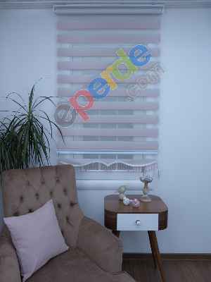 Pudra Pembe Gri Bambu Zebra Perde Degrade Geçişli