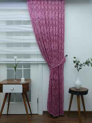 Tül Fon Perde- Gül Kurusu Damask Desenli- Gül Kurusu