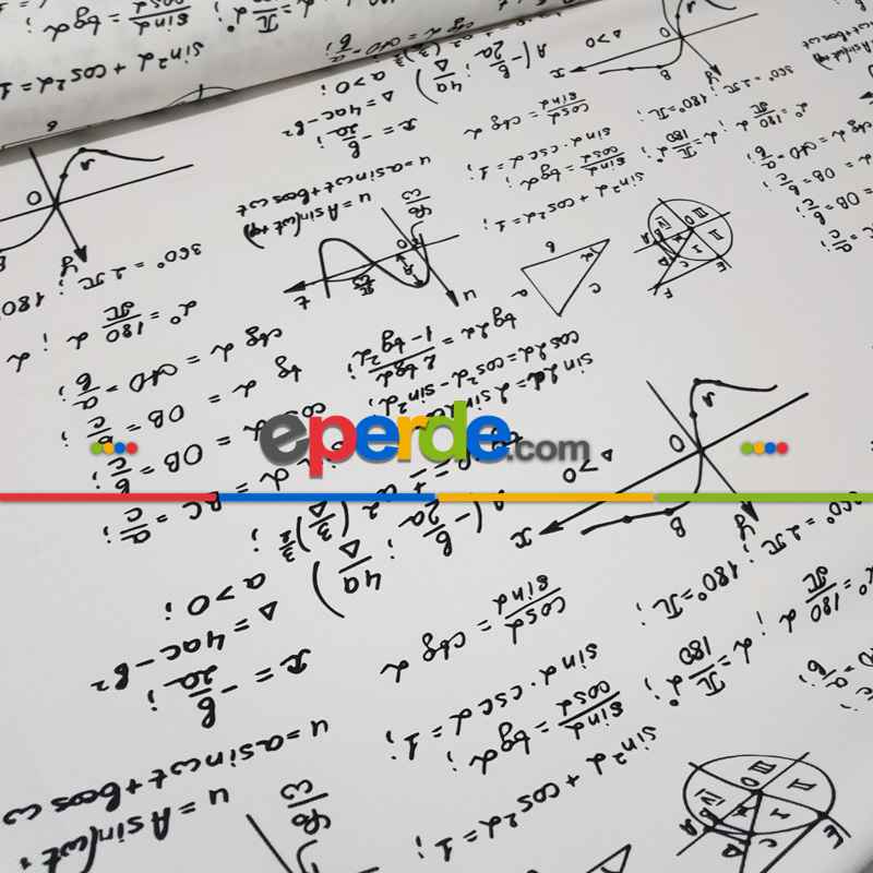 Matematik Formül Desenli Fon Perde Evm496 Kumaşı Kalındır Duck Bezi Değildir- Siyah-Beyaz