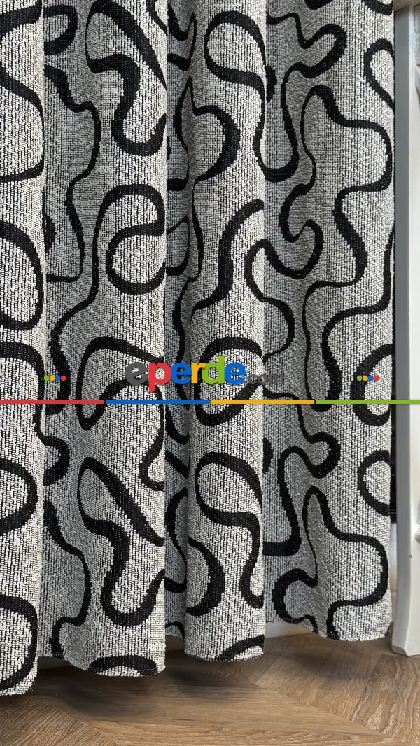 Ekru Jakar Dokuma Fon Perde Siyah