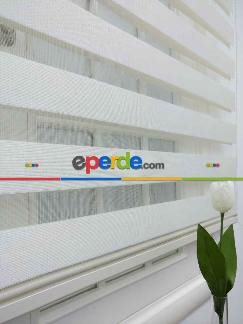 Zebra Perde- Ekru Renk Bambu Zebra Perde (kalın Zeminli)- Ekru