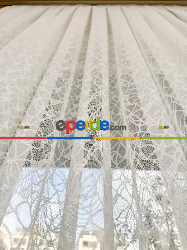 Salon - Fransız Dantel Örme Tül Perde, Desenli Ütü İstemeyen Tül