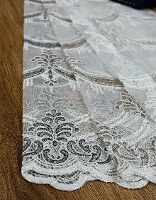 Oturma Odası - Simli Damask Desen Nakışlı Tül Perde - Özel Dokuma Ağır Gramajlı Premium