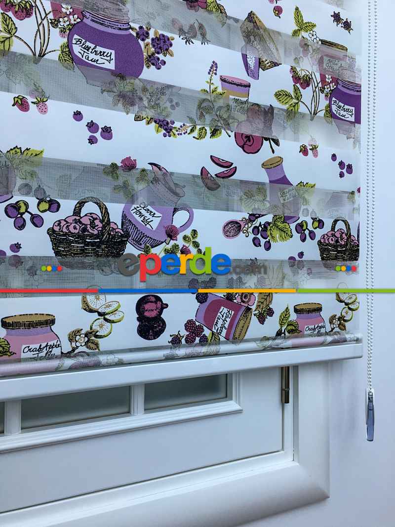 Zebra Perde- Kavanoz Baskılı Zebra Perde- Pembe-mor