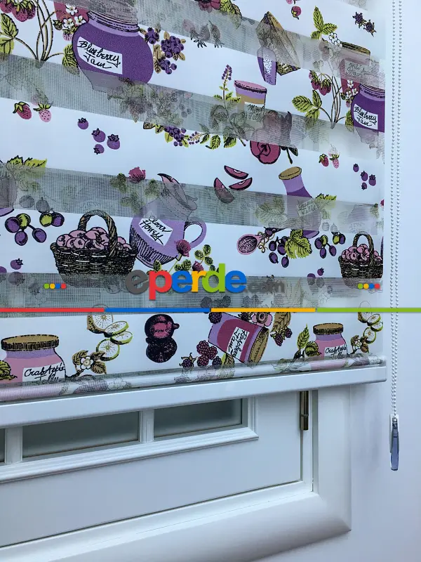 Zebra Perde- Kavanoz Baskılı Zebra Perde- Pembe-mor