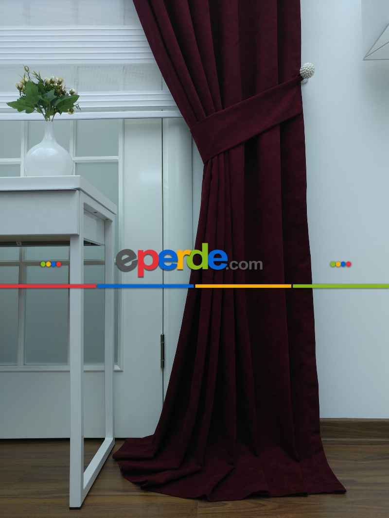 Salon Fon - Bordo - Düz Fon Perde ( 280 Eninde )- Bordo