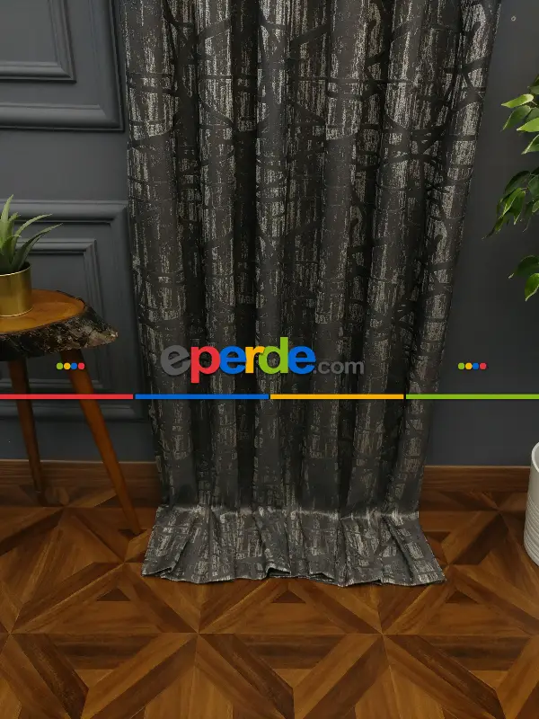 Modern Desenli Jakarlı Fon Perde Yeni Seri 101- Bej-füme-gri Açık