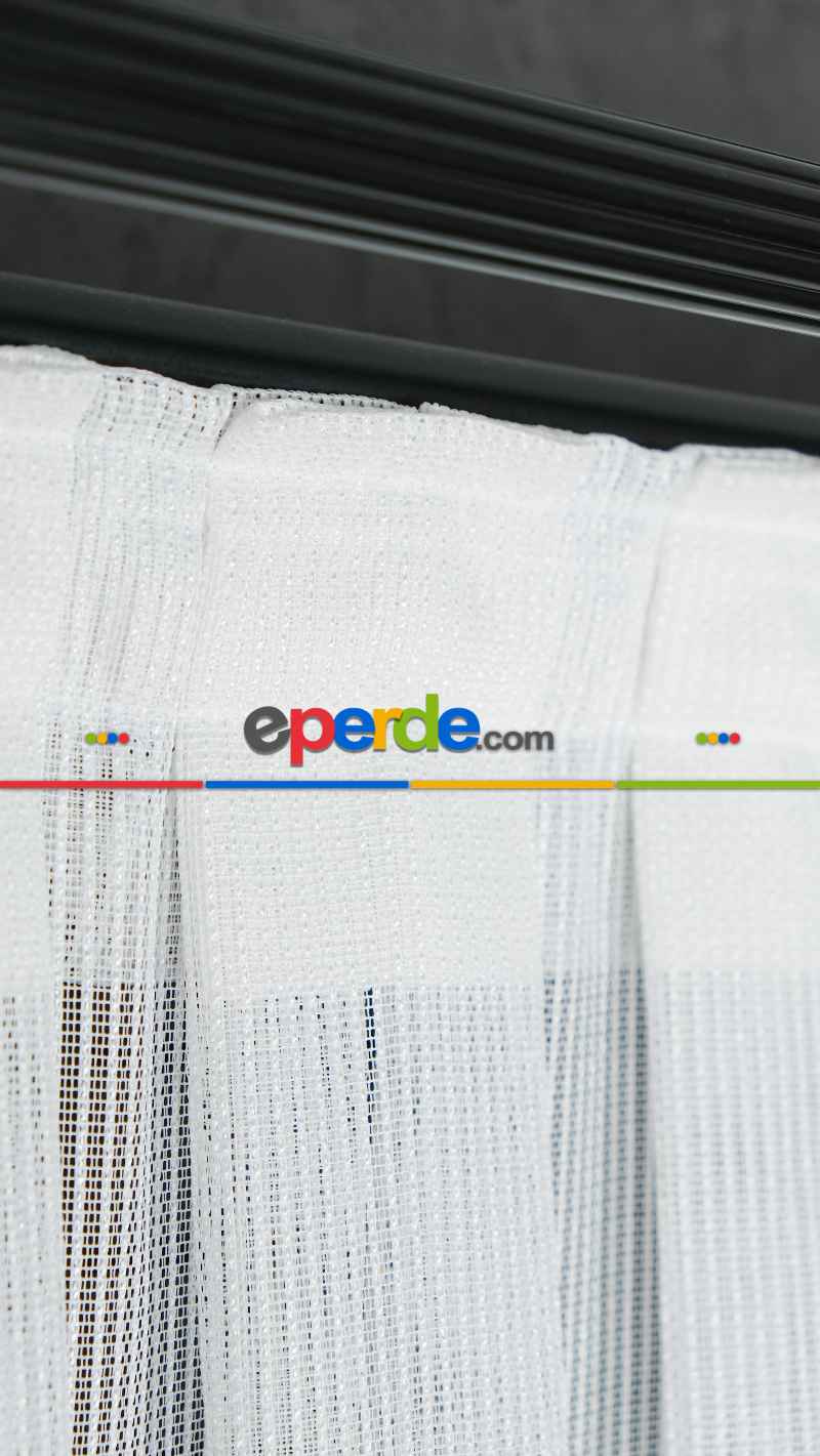 Exculusive Ekru Simli Çizgili Tül Perde Stripe