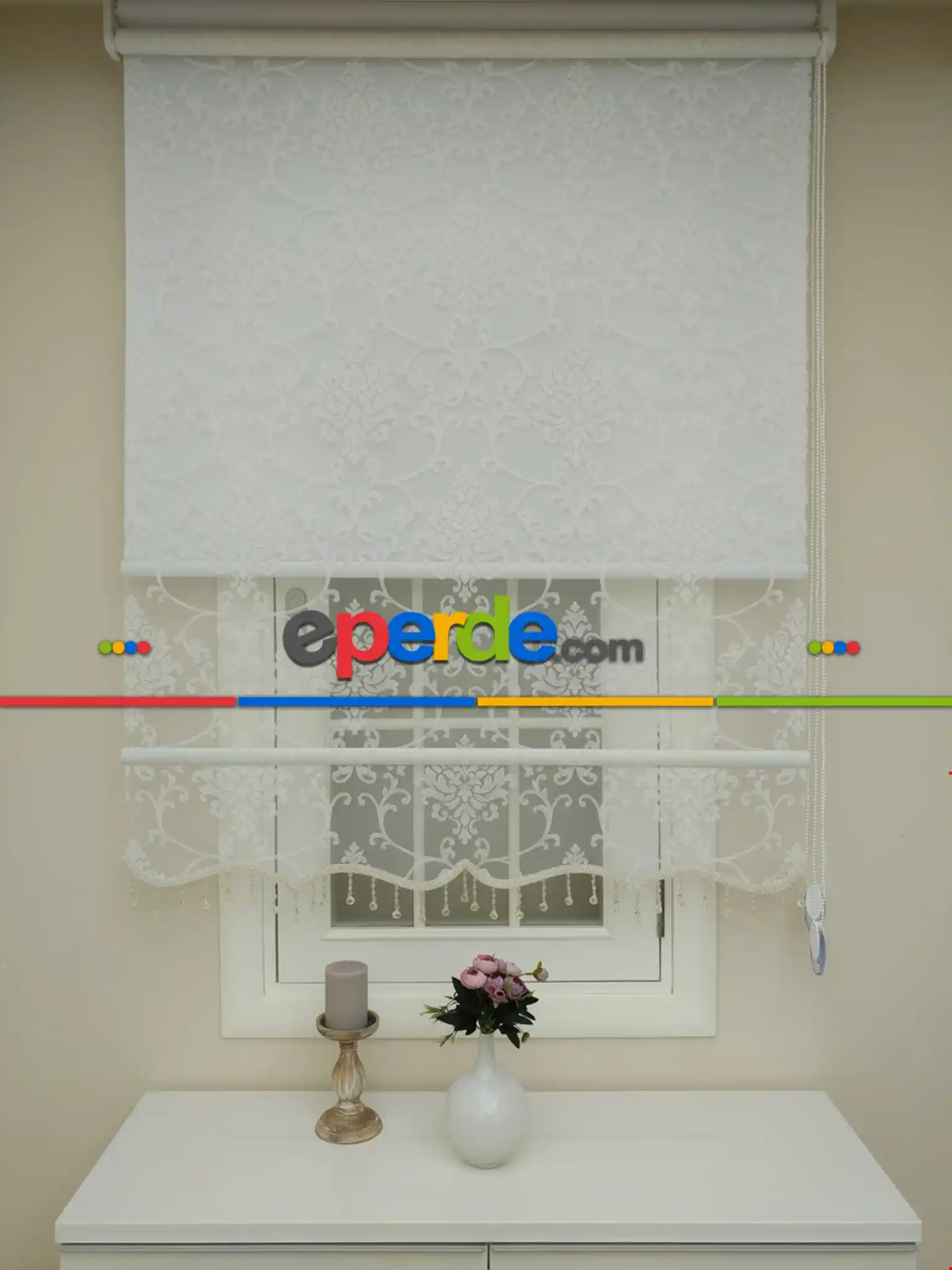 Tül Stor Çiftli Sistem Yakma Zemin Ekru Damax-gri Simli-ekru