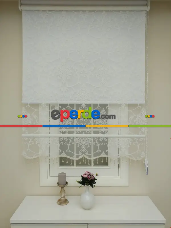 Tül Stor Çiftli Sistem Yakma Zemin Ekru Damax-gri Simli-ekru