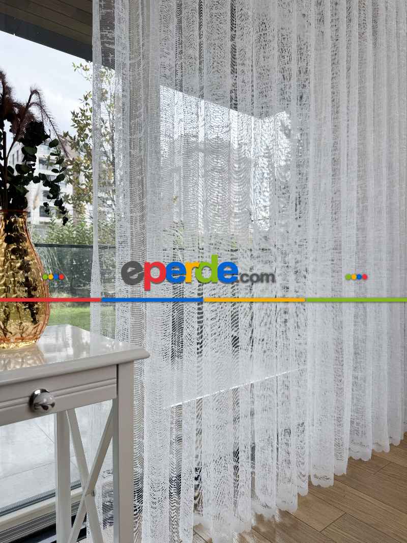 Oturma Odası - Desenli Fransız Dantel Örme Tül Perde, Desenli Ütü İstemeyen Tül