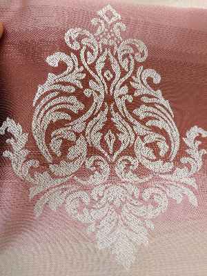 Renk Geçişli Jakar Desenli Salon Fon Perdesi - Kızıl - Pembe - Bej- Bej-pembe-kiremit Rengi