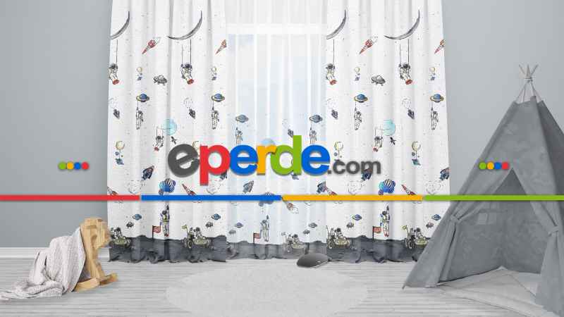 Uzay Gemisi Gök Yüzü Astranot Konsept Tasarım Çocuk Odası Güneşik Fon Perde