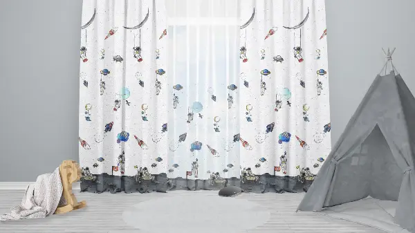 Uzay Gemisi Gök Yüzü Astranot Konsept Tasarım Çocuk Odası Güneşik Fon Perde