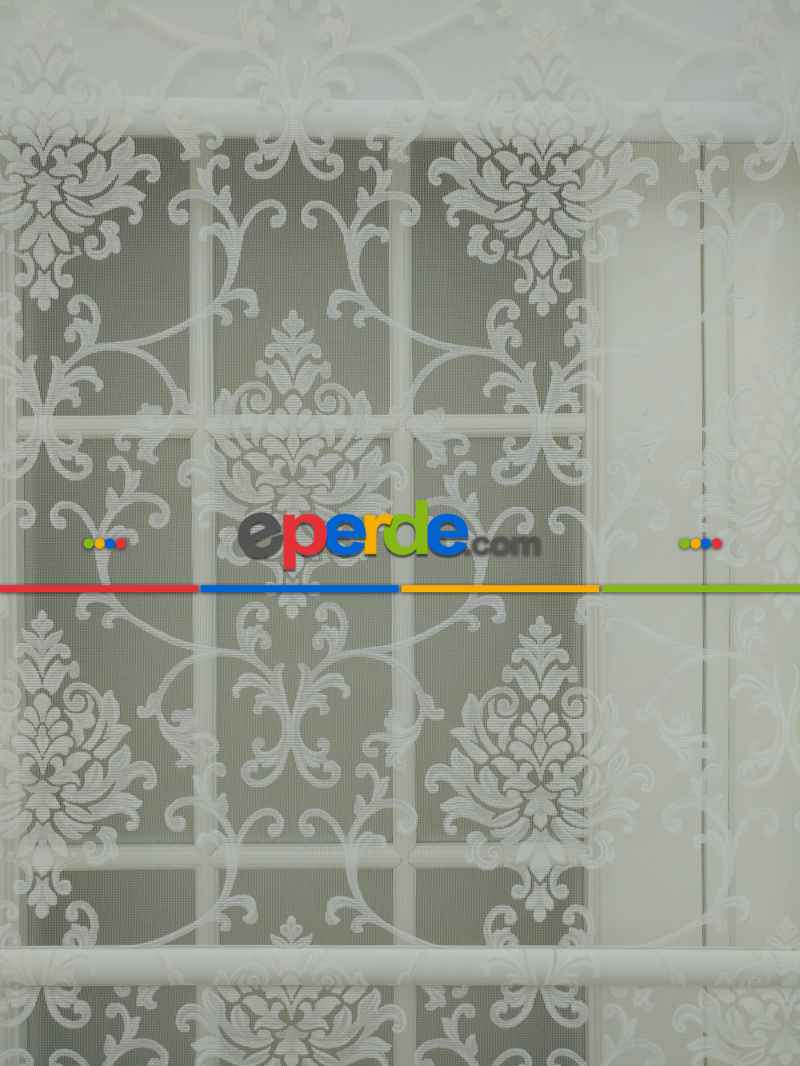 Salon - Tül Stor Çiftli Sistem Yakma Zemin Krem Damax- Gri Simli-ekru