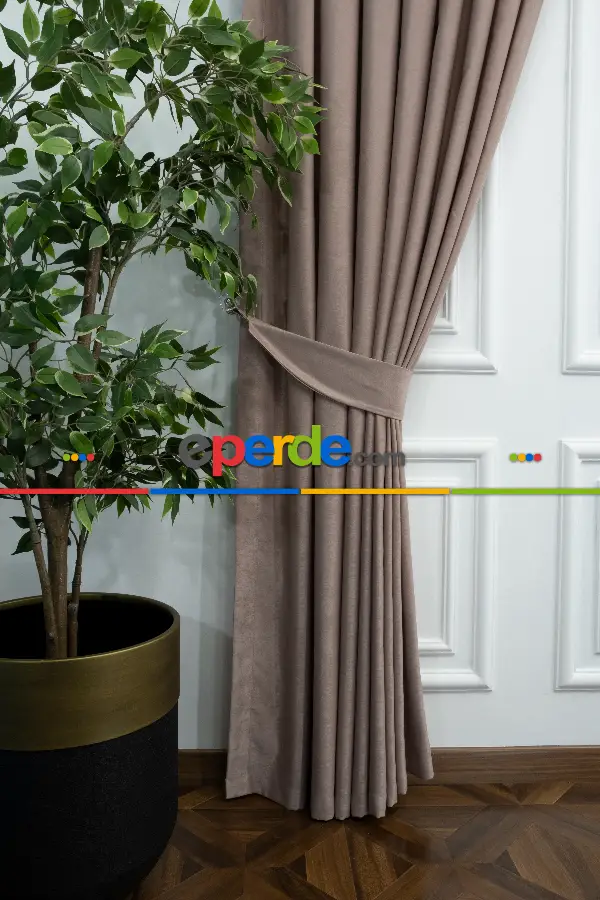 Salon - Soft Bej Fon Perde Dökümlü En - Bej