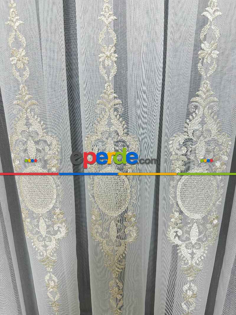 Brillant Ayna Desen Gold İşlemeli Tül Perde