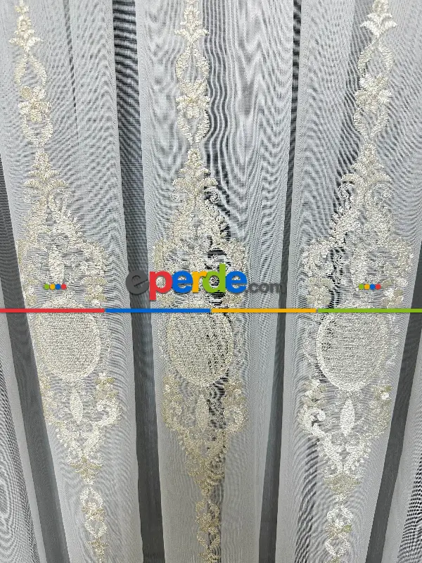 Brillant Ayna Desen Gold İşlemeli Tül Perde