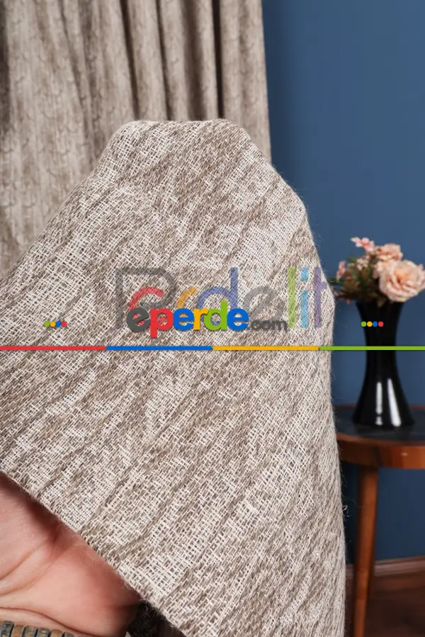 Balık Sırtı Desenli Jakar Dokuma Krem Fon Perde