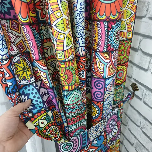 Etnik Desenli Fon Perde Evm1062 Kumaşı Kalındır Duck Bezi Değildir- Kırmızı-Pembe-Hardal Sarısı- Çok Renkli 3