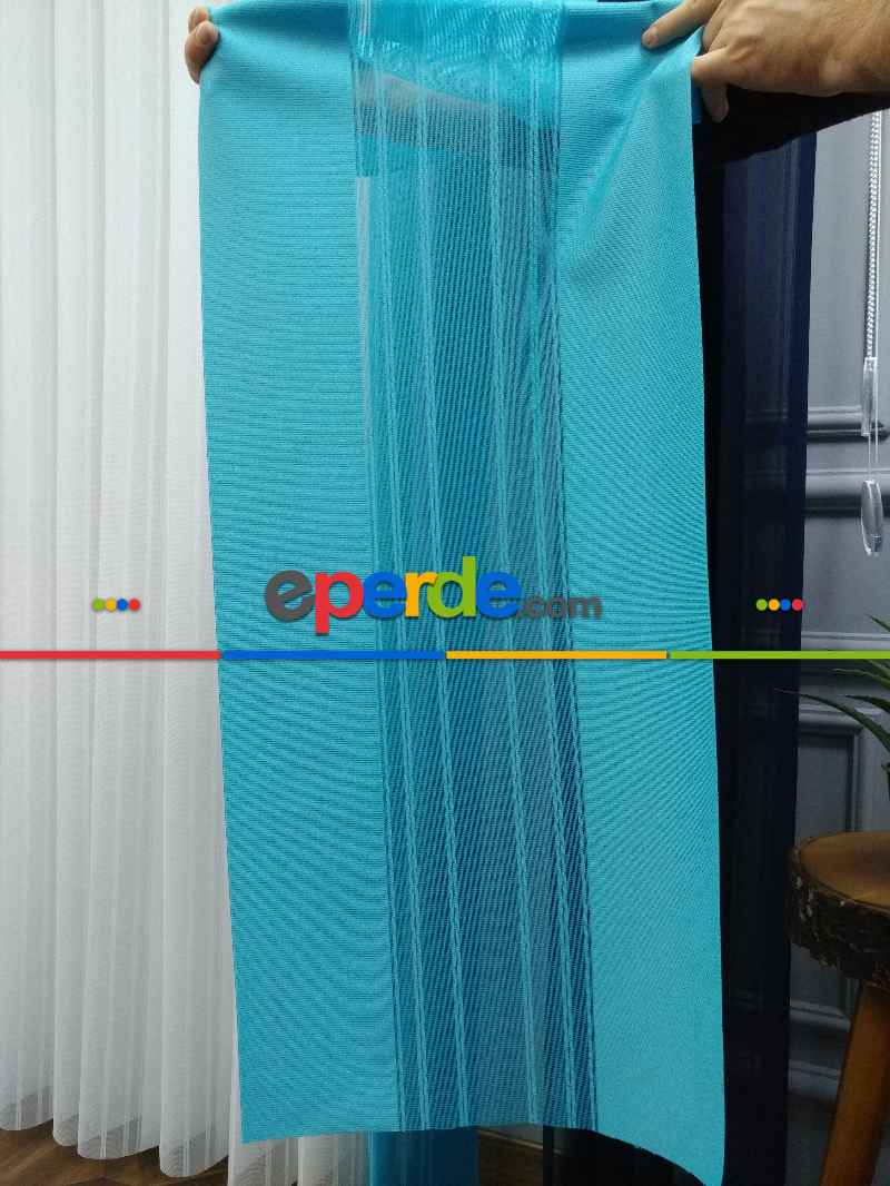 Lens Akıllı Dikey Tül Perde 113- Lacivert-beyaz-turkuaz