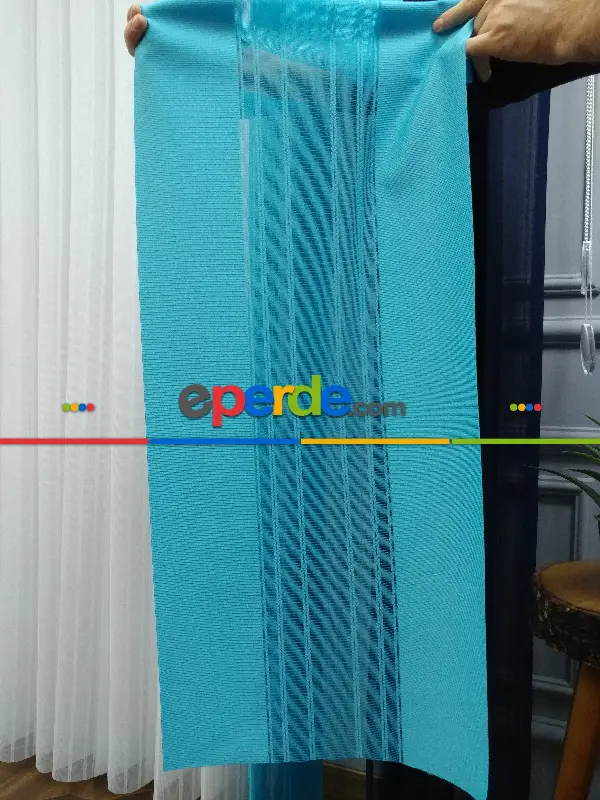 Lens Akıllı Dikey Tül Perde 113- Lacivert-beyaz-turkuaz