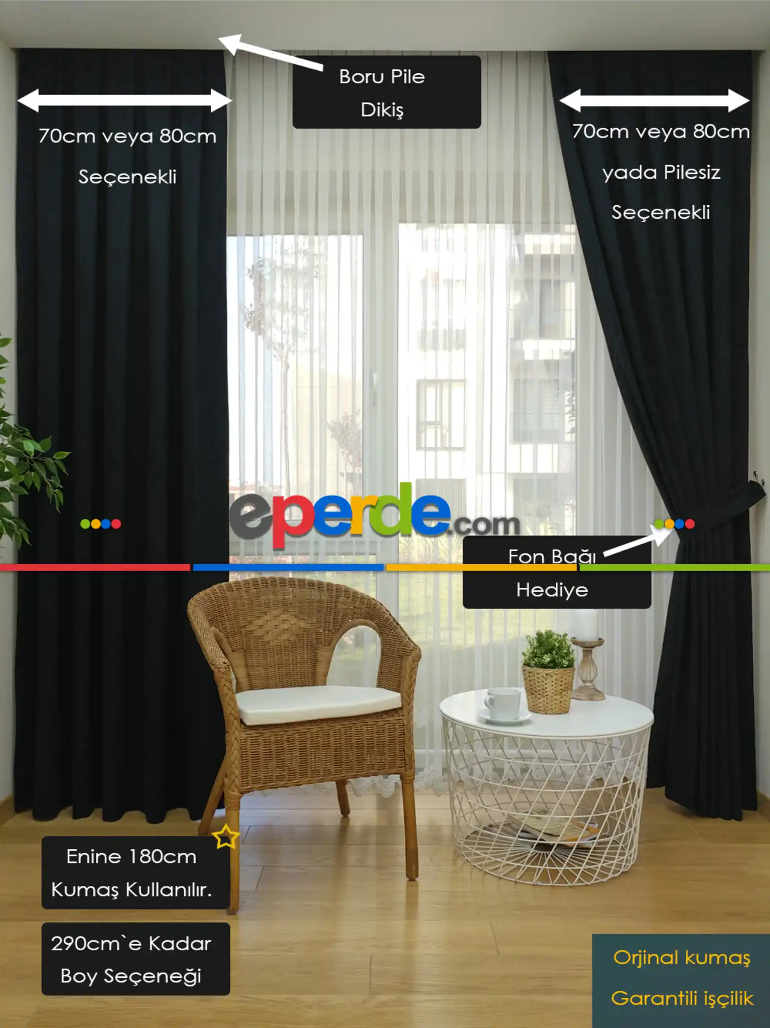 Siyah Düz Fon Perde - Siyah