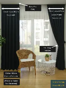 Siyah Düz Fon Perde - Siyah