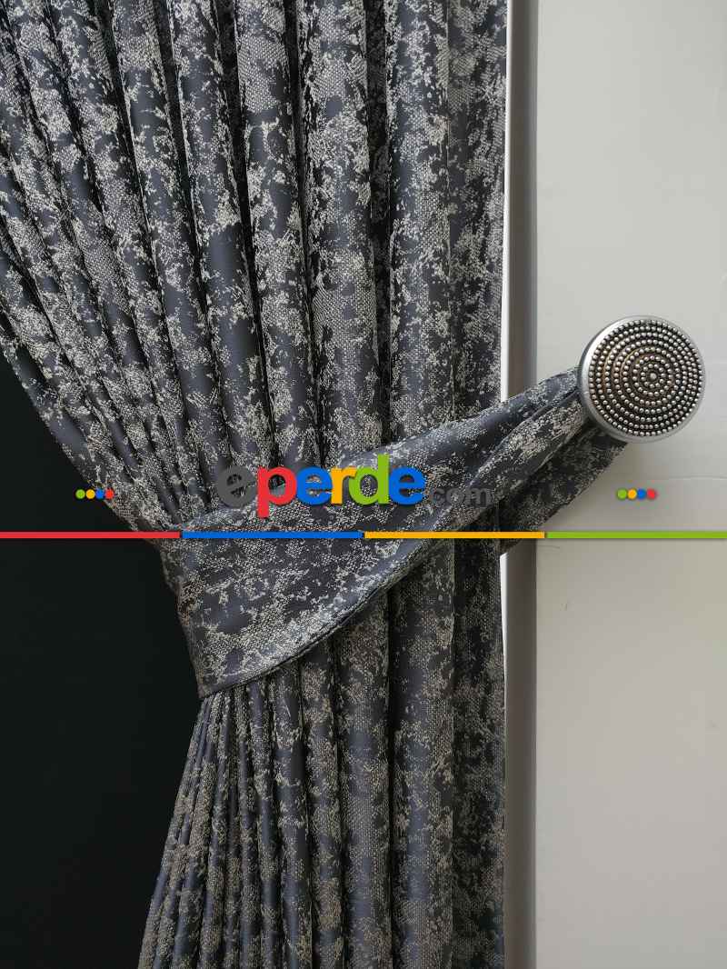 Patine Desenli Krem Antresit Desenli Jakar Fon Perde (180cm En)- Antrasit