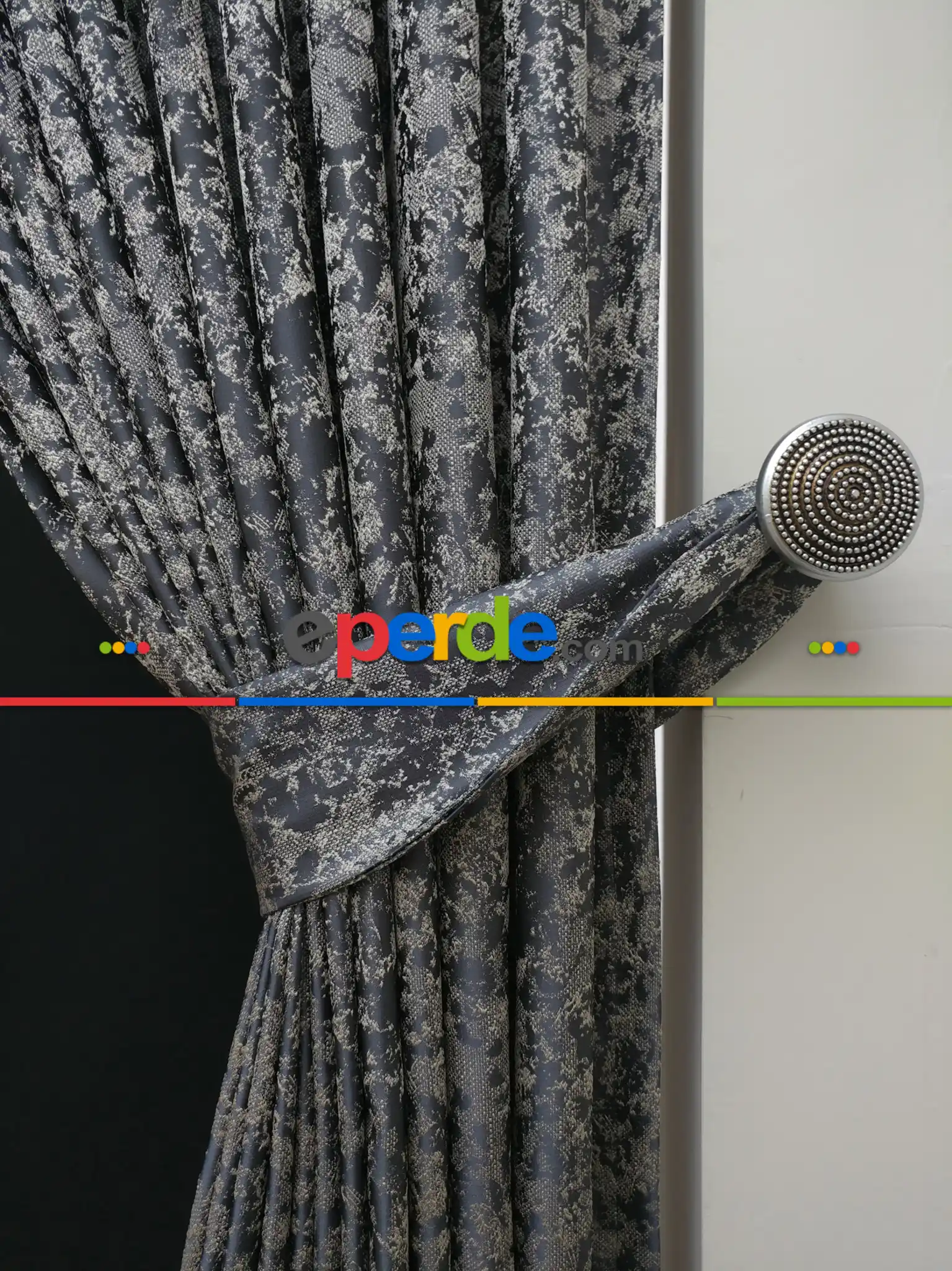 Patine Desenli Krem Antresit Desenli Jakar Fon Perde (180cm En)- Antrasit