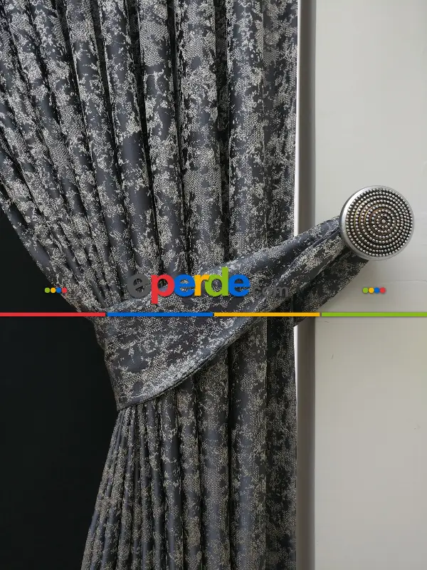 Patine Desenli Krem Antresit Desenli Jakar Fon Perde (180cm En)- Antrasit