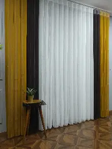 Lens Akıllı Dikey Tül Perde 117- Beyaz-kahve Koyu-hardal