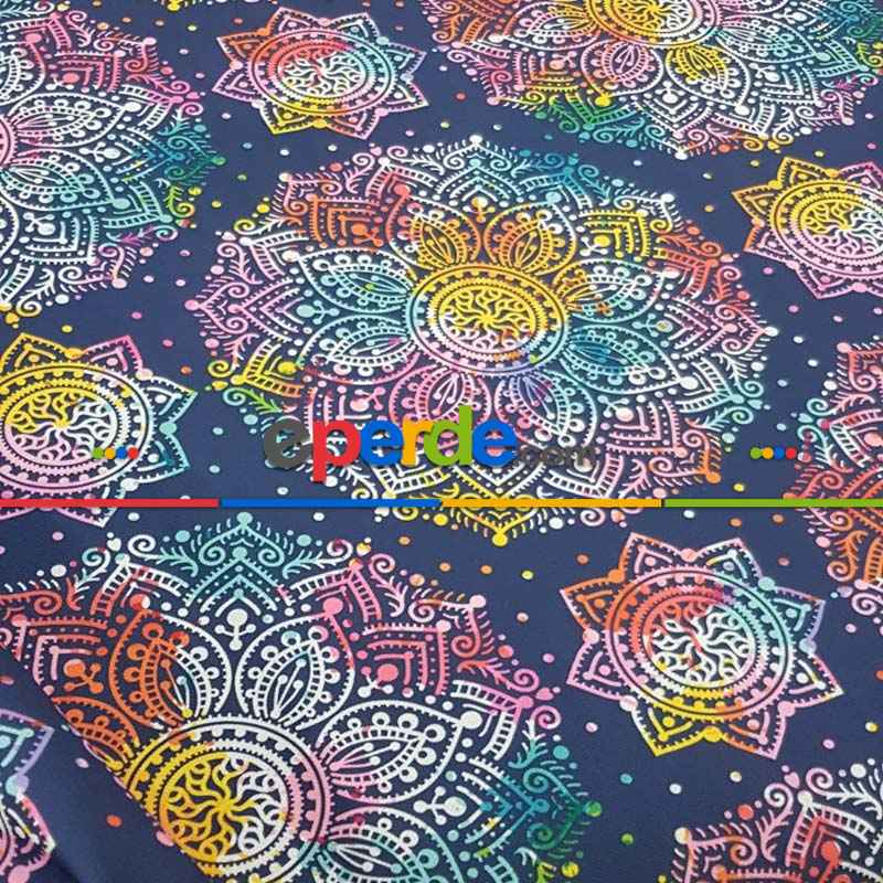 Damask Desenli Fon Perde Evm789 Kumaşı Kalındır Duck Bezi Değildir- Beyaz-Mavi Koyu