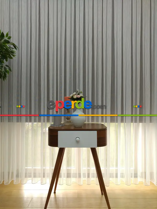 Boyuna Zincir Tül Perde- Ekru - Kurşunlu Tül