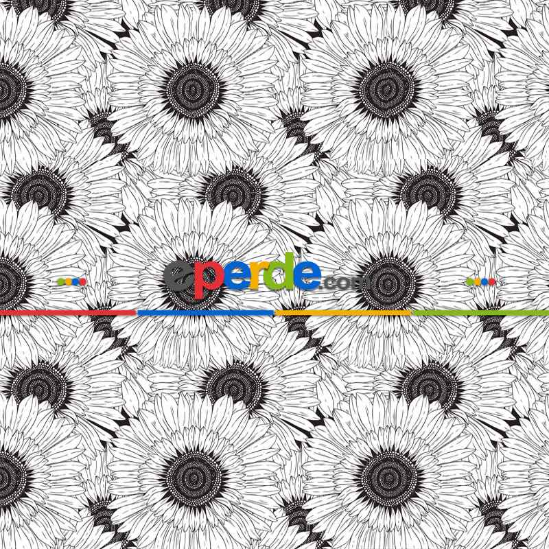 Siyah Beyaz Çiçek Desenli Fon Perde Evm721 Kumaşı Kalındır Duck Bezi Değildir- Siyah-Beyaz