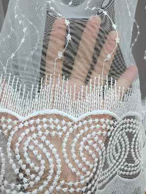 Mutfak Tülü Perdesi İşlemeli Güpürlü- Ekru