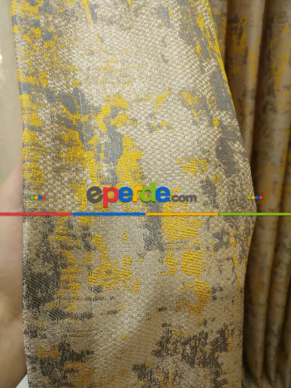 Yatak Odası - Patinedesenli Hardal Desenli Jakar Fon Perde (180)- Hardal Sarısı