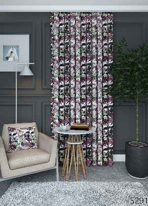 Dökümlü Kumaştan Geniş En Yeşil Mürdüm Çiçek Desen Perde 1. Kalite