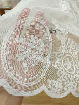 Damask Çiçek Desenli Özel Örme Dokulu Tül Perde- Ekru