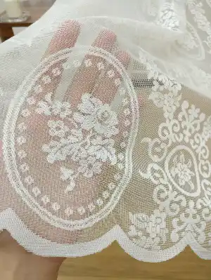 Damask Çiçek Desenli Özel Örme Dokulu Tül Perde- Ekru