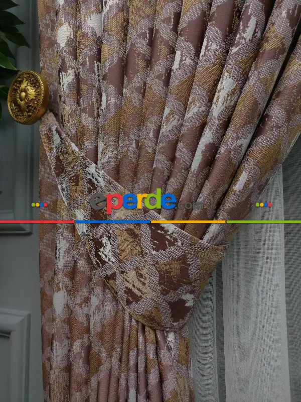 Pembe Desenli Jakar Fon Perde (180)- Gül Kurusu