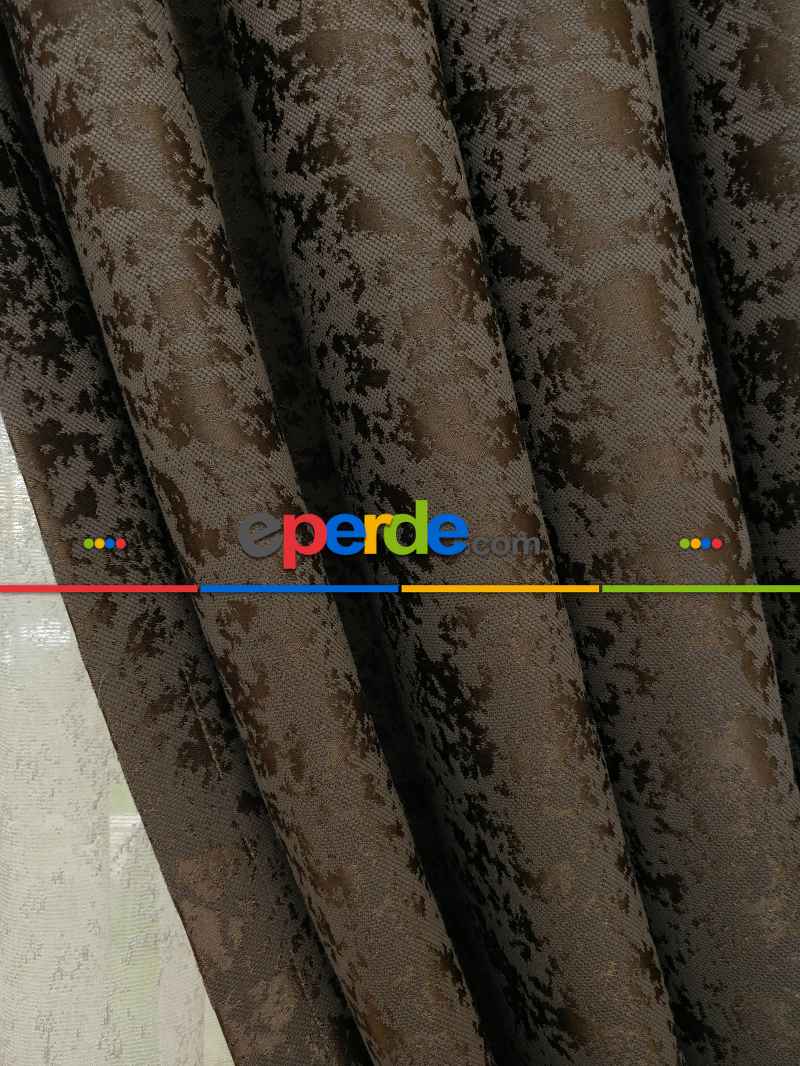 Sütlü Kahve Rengi Kendinden Desenli Jakar Fon Perde (285 En)- Kahve Açık