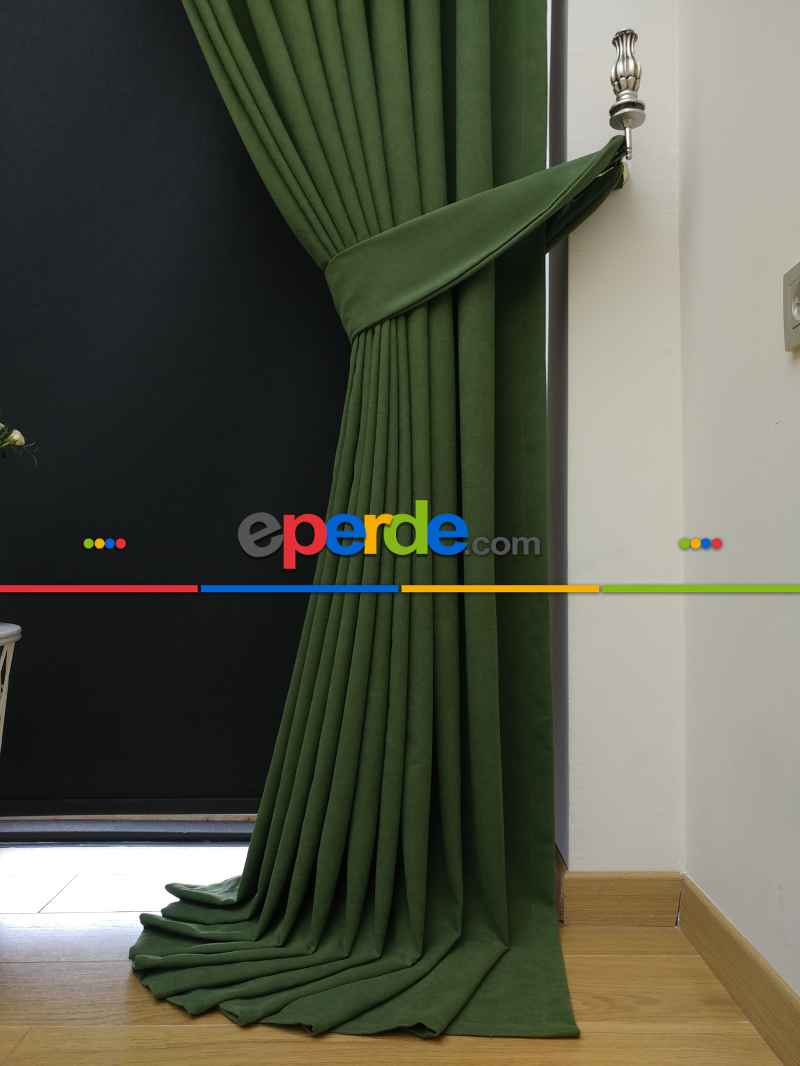 Yeşil Düz Renk Dökümlü Fon Perde (150)- Koyu Yeşil