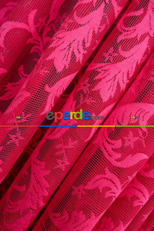 Fuşya Pembe Sarmaşık Desen Şal Model Tül Kruvaze Yanki Tül