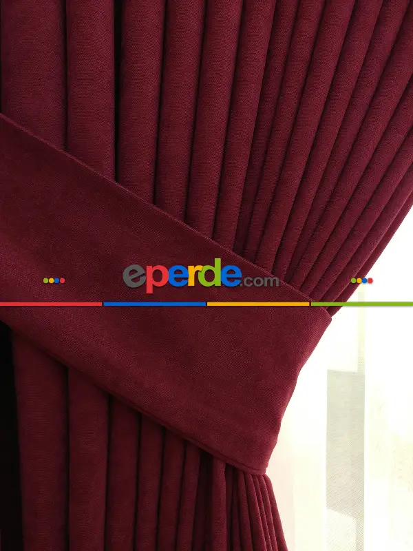Bordo Düz Fon Perde Dökümlü Birinci Kalite 300 Cm Geniş En Daha Hesaplı- Bordo