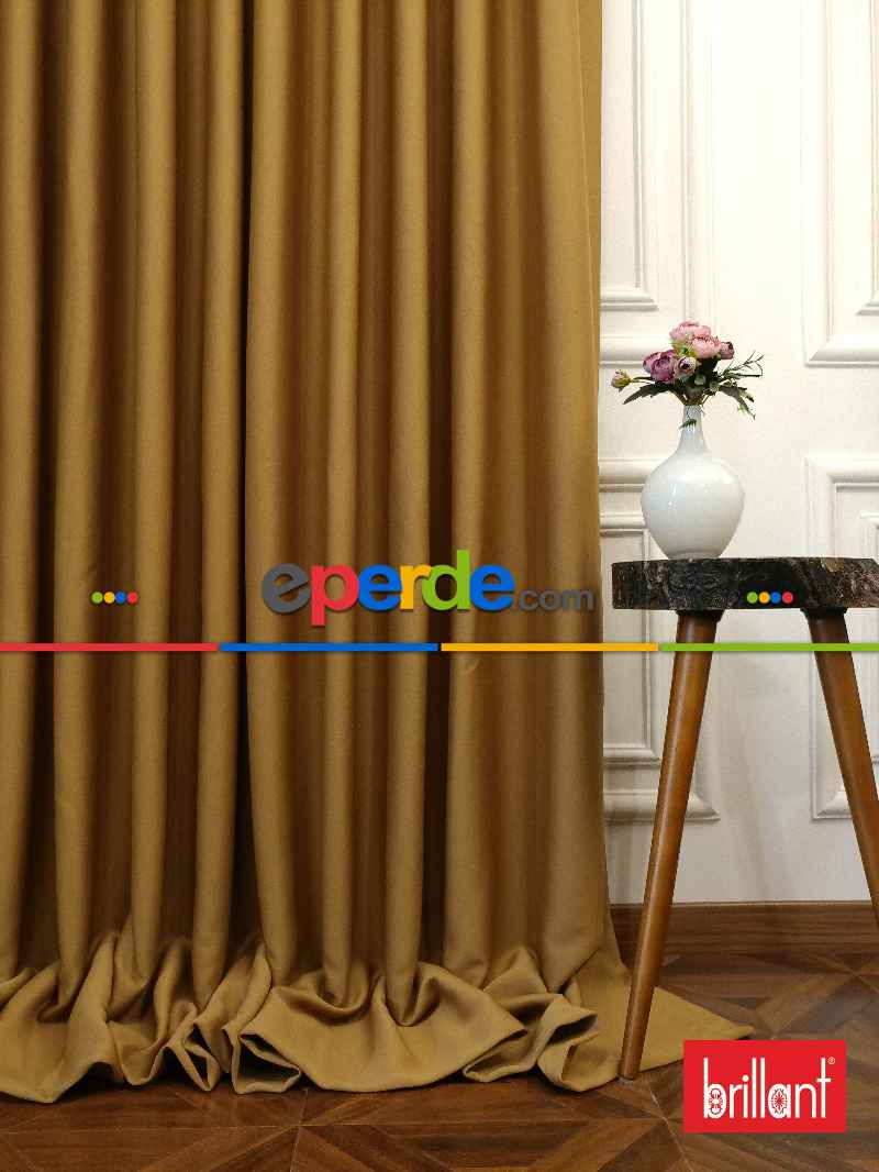 %90 Brillant Karartma Blackout Hardal Sarısı Renk Fon Perde- Kahve Açık-hardal Sarısı