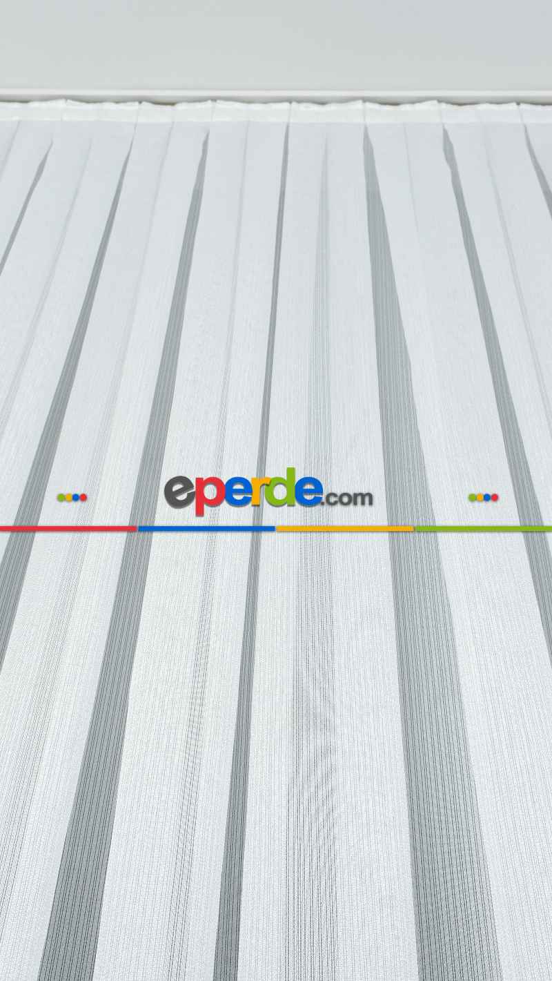 Çizgili Düz Tül Perde Ütü İstemez- Ekru - Kurşunlu Tül