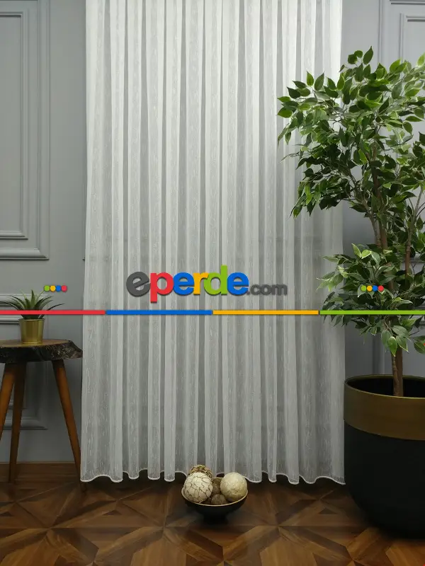 Ekru Elit Şantuk Düz Tül Perde Özel Seri - Ütü İstemez