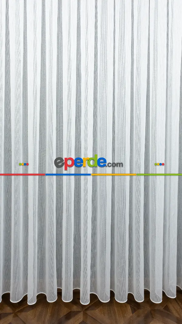 Ekru Sık Dokulu Çizgili Moderin Düz Tül Perde- Ekru